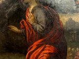 an image of a painting of a man kneeling in a field