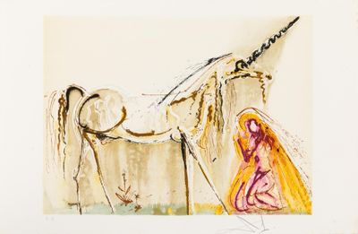 un dessin représentant un cheval et une femme debout l'un à côté de l'autre