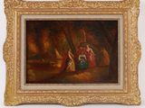 une image représentant un tableau où l'on voit une femme et un homme dans un décor boisé