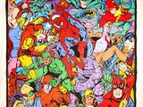 un gros plan sur un tableau représentant un groupe de super-héros