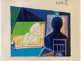 painting of a man looking at a painting of a bird on a window sill