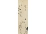 an oriental painting of a bird sitting on top of a tree branch