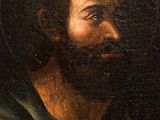 an oil painting of a man with a beard and a red cape