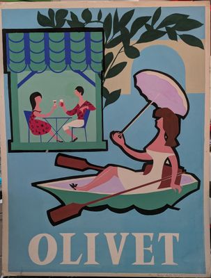 tableau représentant une femme assise dans un bateau, un parapluie à la main, devant un tableau représentant une femme assise dans un bateau, un parapluie à la main, devant une fenêtre