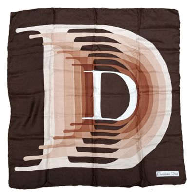 Christian DIOR – Carré de soie dégradé de marron.