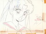 drawing of a woman in a sailor suit with her eyes closed