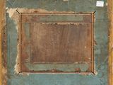 painting of a wooden frame with a brown and blue paint on it