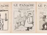 three pages of french comic books with illustrations of people in the background