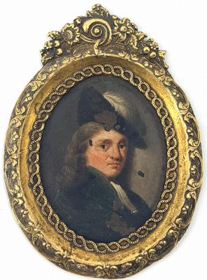 portrait d'un homme avec une pipe, dans un cadre doré