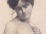 drawing of a nude woman with a towel on her head