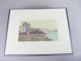 framed picture of a picture of a building with a clock tower