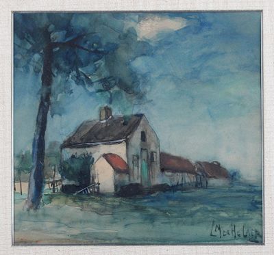 Léon MECHELAERE (1880-1964) Paysage vue de maison Aquarelle … - Photo 1