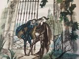 a picture of a painting of a knight and a horse