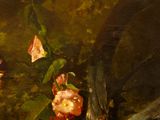 an oil painting of flowers in a vase on a table