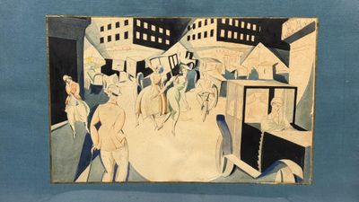 SCHILDE Le grand boulevard Aquarelle et encre sur papier, si…