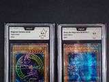 three different types of pokemon cards are on a black surface