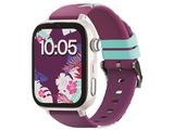 une image d'une Apple Watch violette avec un motif floral sur l'écran