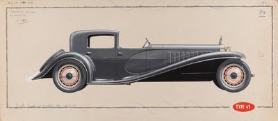 dessin d'une vieille voiture sur une feuille de papier où figure une image de celle-ci