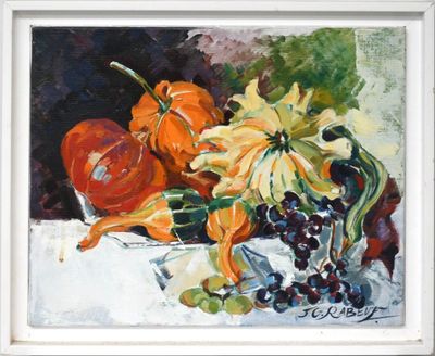 a painting of fruit and vegetables on a table