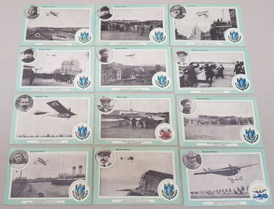 plusieurs photos en noir et blanc d'avions et de personnes posées sur une table