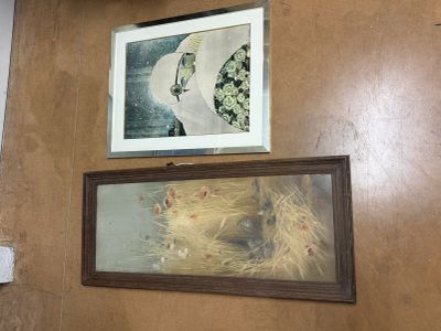 deux tableaux accrochés au mur au-dessus des toilettes