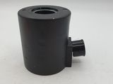 an image of a black plastic pipe holder on a white surface