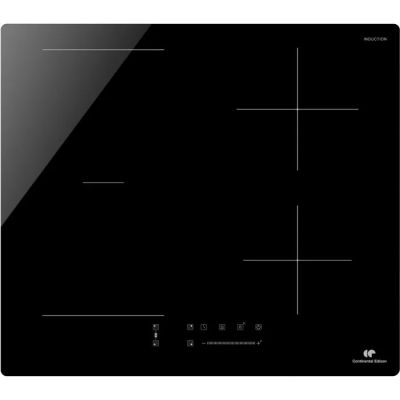a black stove top with four burners and four knobs