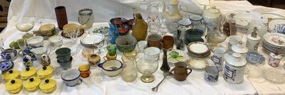 a table with a lot of glassware on it