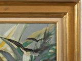 a painting of a hummingbird in a frame on a wall