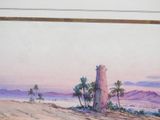 a picture of a painting of a lighthouse on the beach