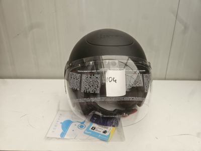 the helmet is black and has a clear vise on top of it