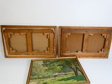 two paintings of a park and a tree in a wooden box
