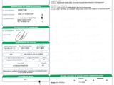a green and white document with a barcode on it