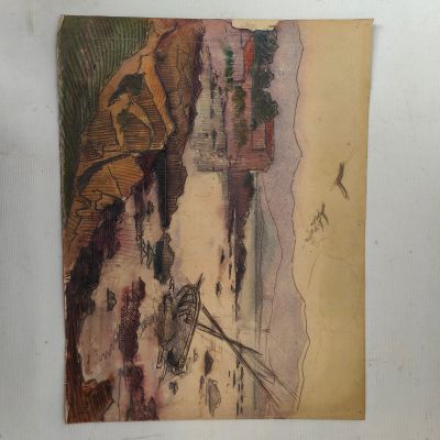 an image of a painting of a boat in the water