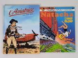 deux bandes dessinées posées sur une surface blanche, avec une femme en couverture