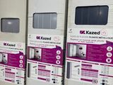 three white refrigerators are lined up in a row in a room