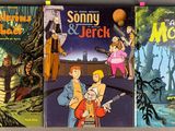 three children ' s books are lined up on a shelf