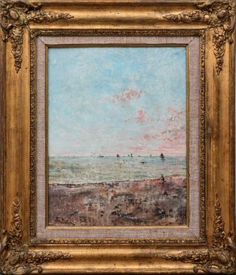 a painting of a landscape with a person walking in the distance