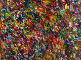 abstract painting of multicolored brush strokes on a white background