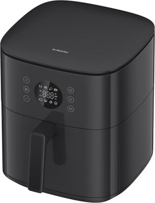 une image représentant une friteuse à air chaud noire sur fond blanc