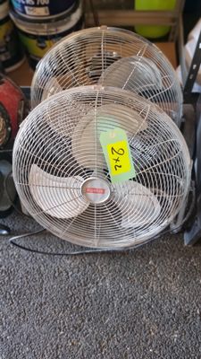 un ventilateur posé par terre à côté d'autres objets