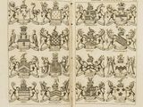 un vieux livre sur lequel figurent de nombreux blasons