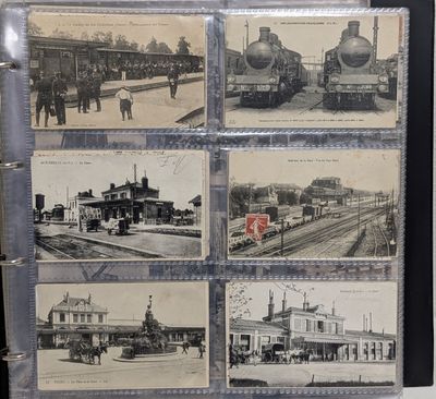 many pictures of a train that are on the tracks