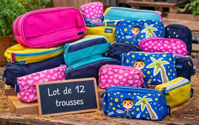 de nombreux sacs de différentes couleurs et motifs posés sur la table