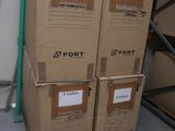 boxes stacked on top of each other with labels on them