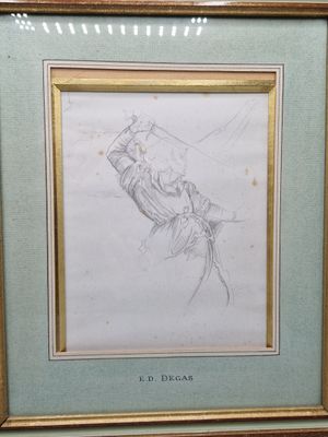 dessin encadré représentant un homme à cheval dans une écurie