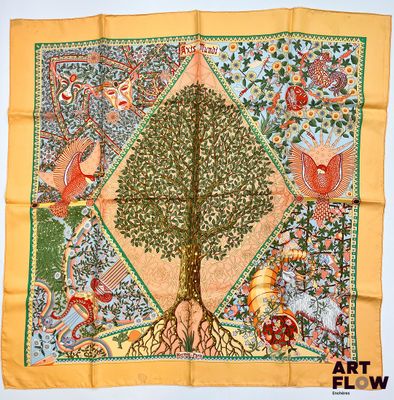 une image représentant un foulard carré orné d'un arbre de vie