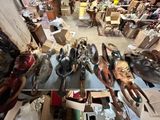 many masks on a table in a room