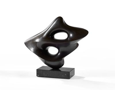 sculpture of a black abstract sculpture on a black base