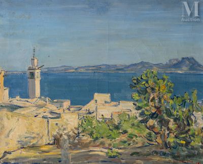 une image représentant un tableau représentant une vue d'une ville au bord de l'eau